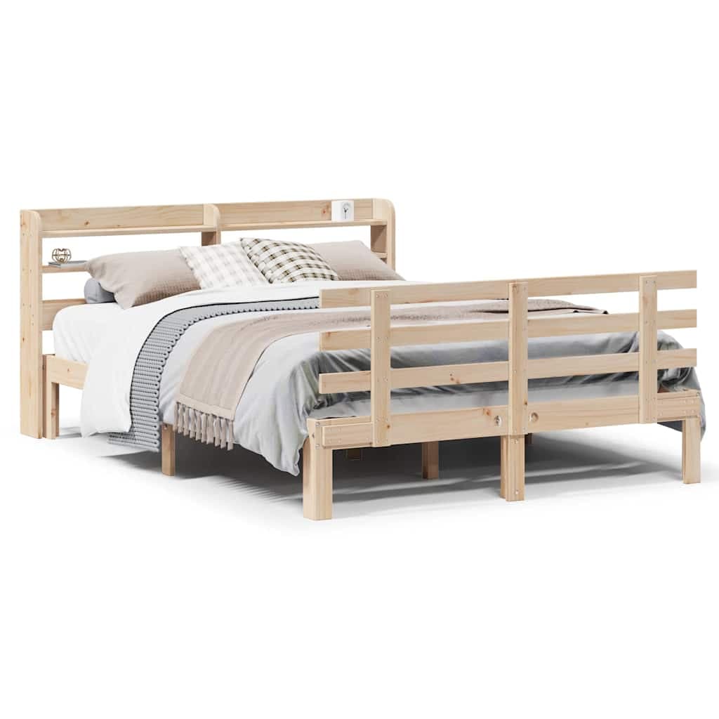 vidaXL Estrutura cama c/ cabeceira 135x190 cm pinho maciço