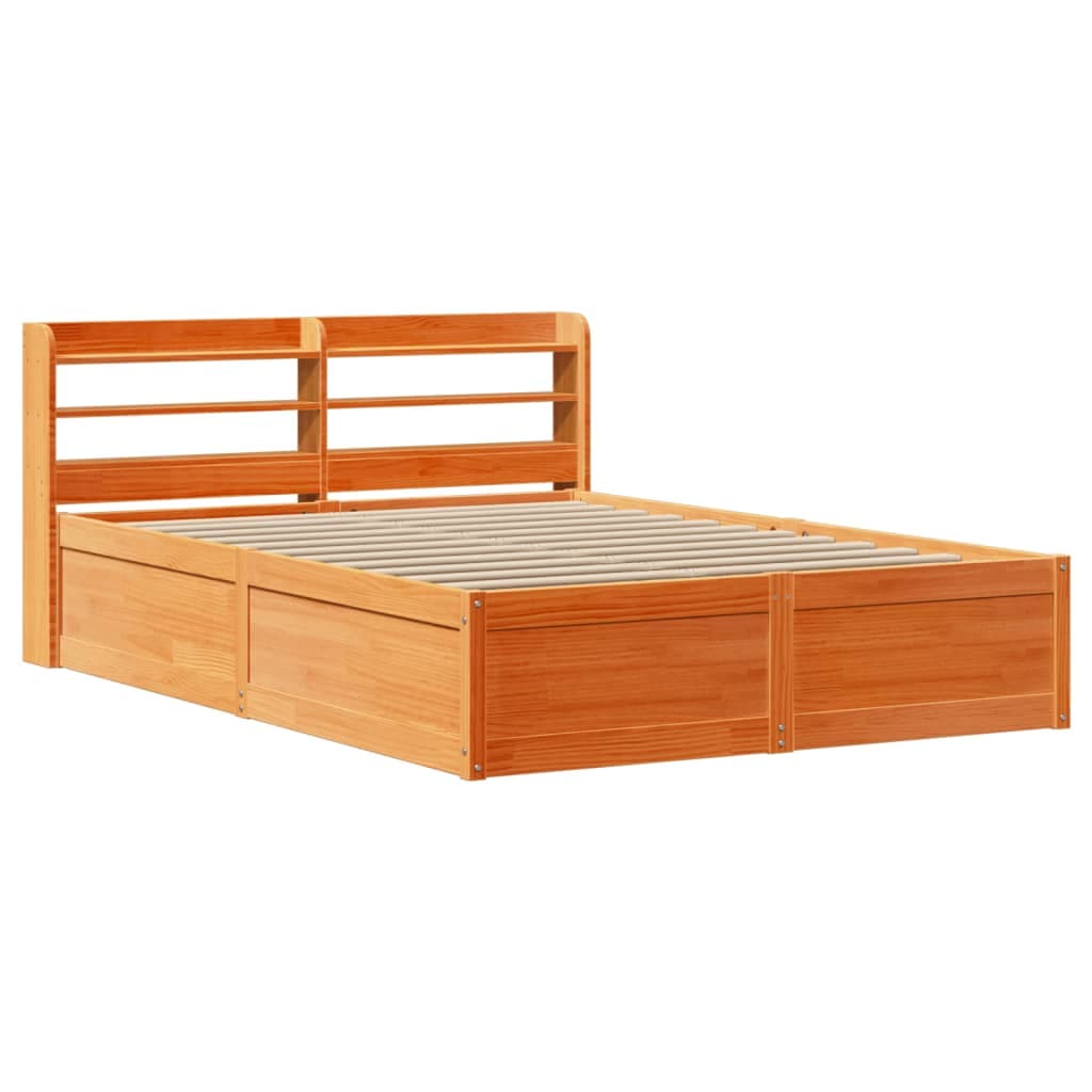 vidaXL Estrutura Cama com Cabeceira 140x200cm Pinho Maciço Castanho-mel - 4036469258