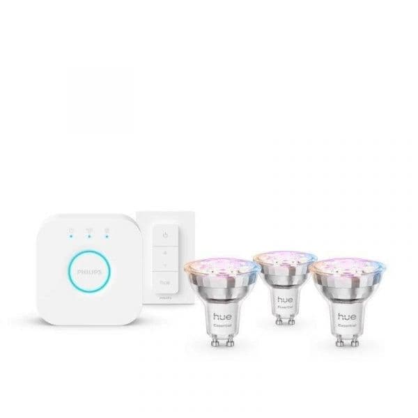 Philips Kit Lâmpadas Inteligentes Hue Essential GU10 3P + Switch + V2 Bridge + Comando 345 Lumens RGB Compatível com Alexa