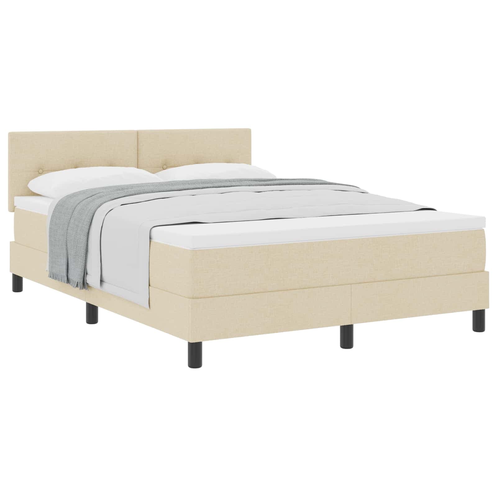 vidaXL Cama Box com cabeceira Manual Creme 160 x 200 cm tecido