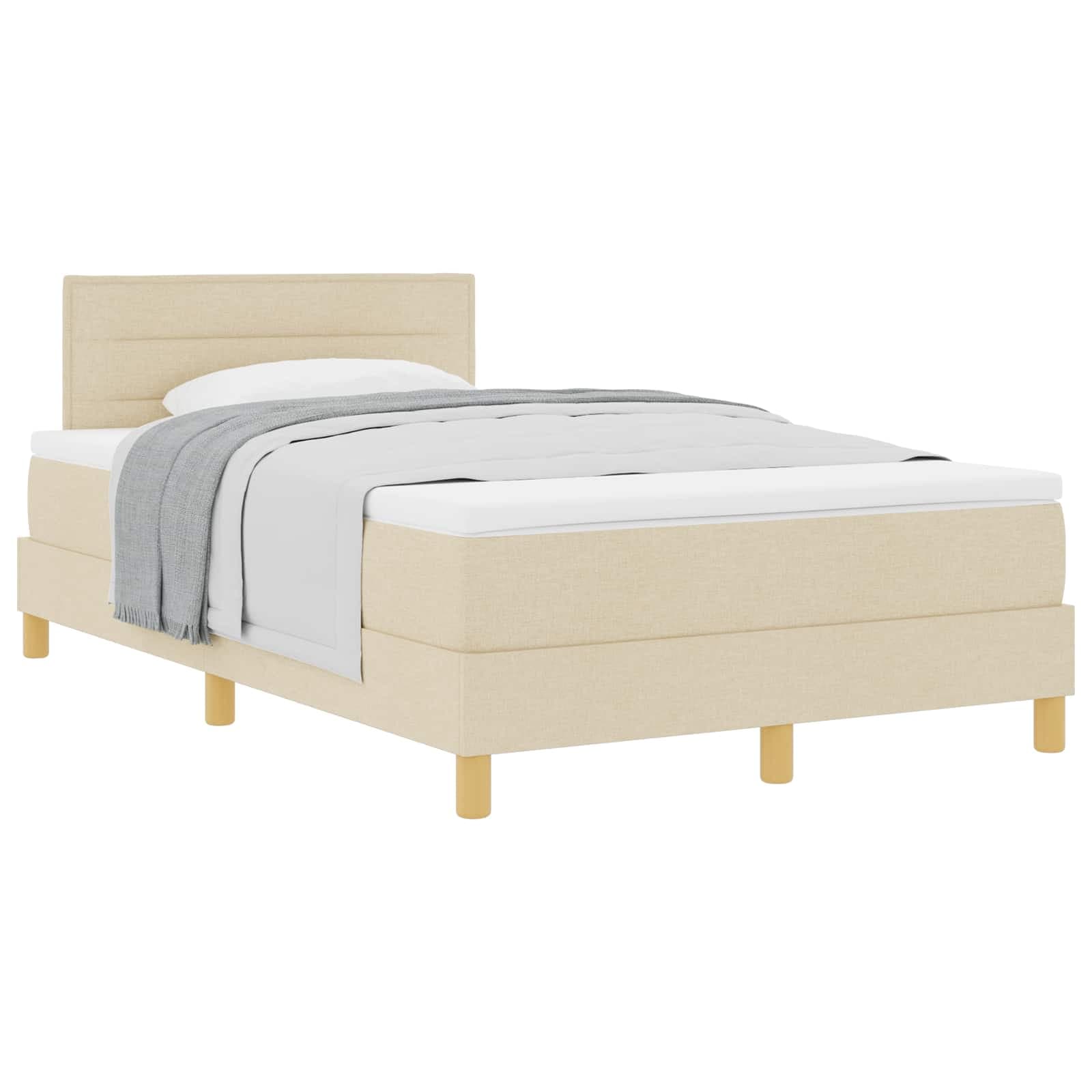 vidaXL Cama Box Spring com Colchão Creme 120x200 cm Tecido - 3971817939