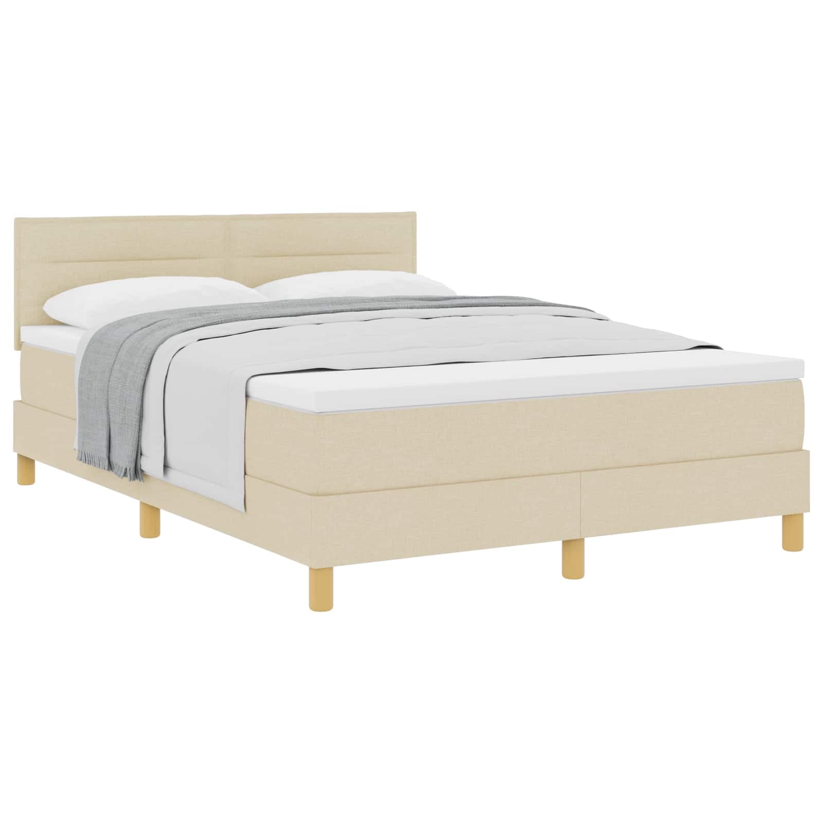 vidaXL Cama Box com almofada com cabeceira Creme 140 x 190 cm tecido