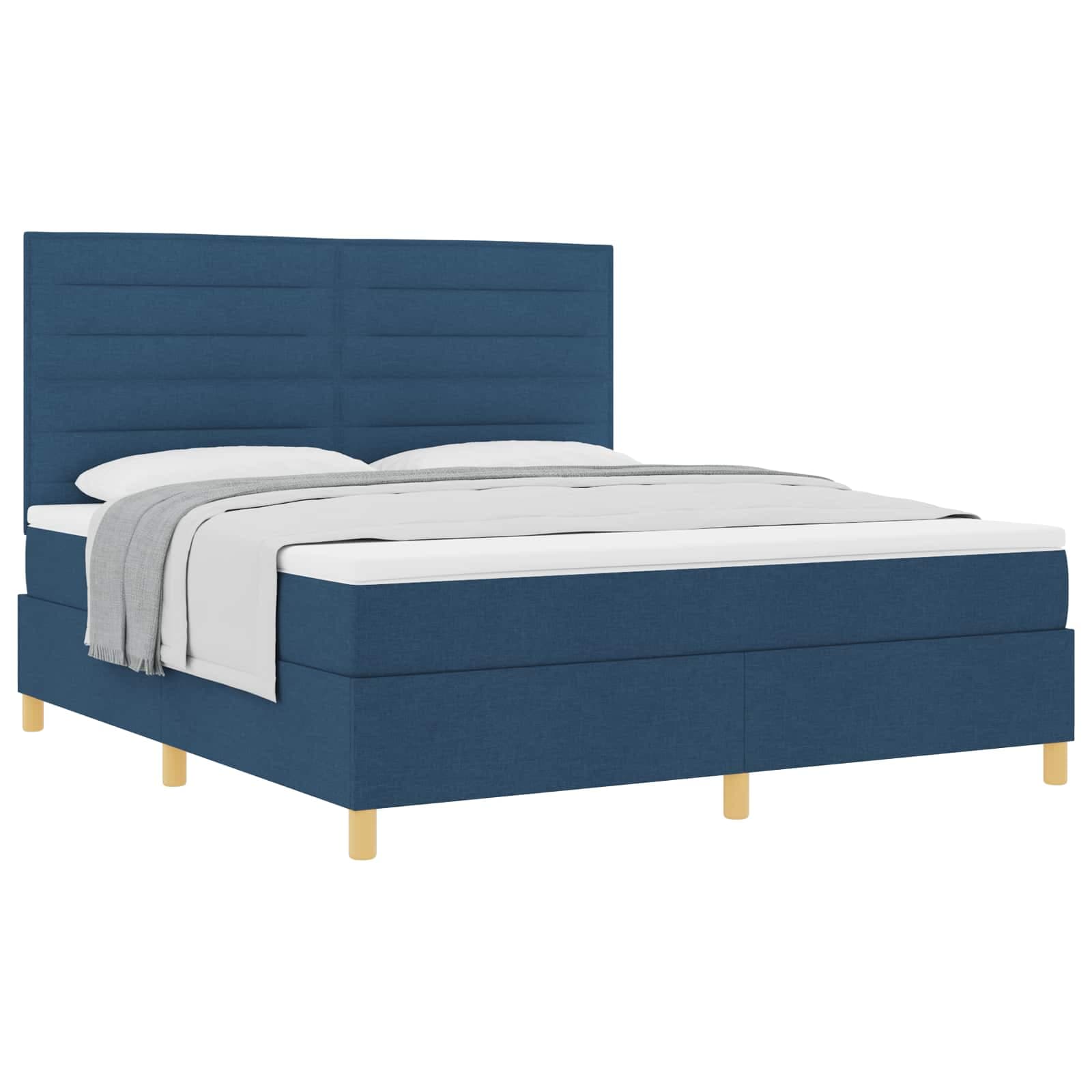 vidaXL Cama Box com colchão com cabeceira Azul 180 x 200 cm tecido