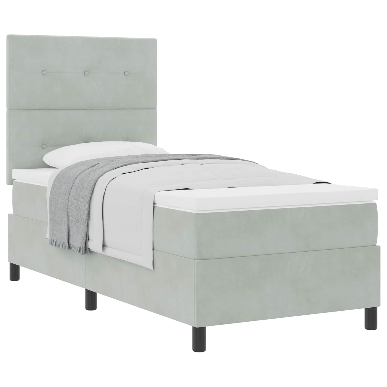 vidaXL Cama Box Spring com Colchão Cinza Claro 90x200 cm Veludo - 137045475