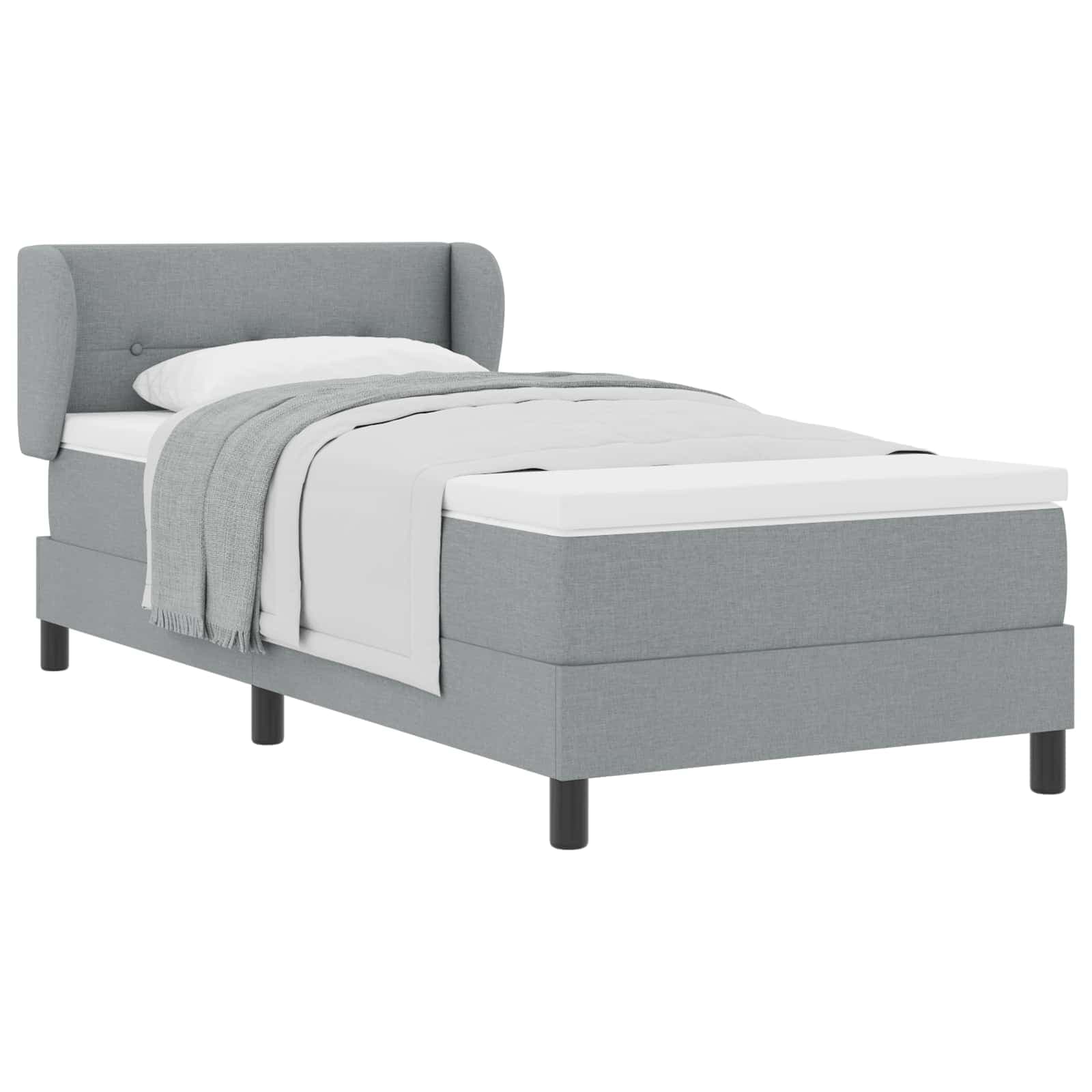 vidaXL Cama Box com Colchão Cinza Claro 90x190 cm Tecido - 3626759325