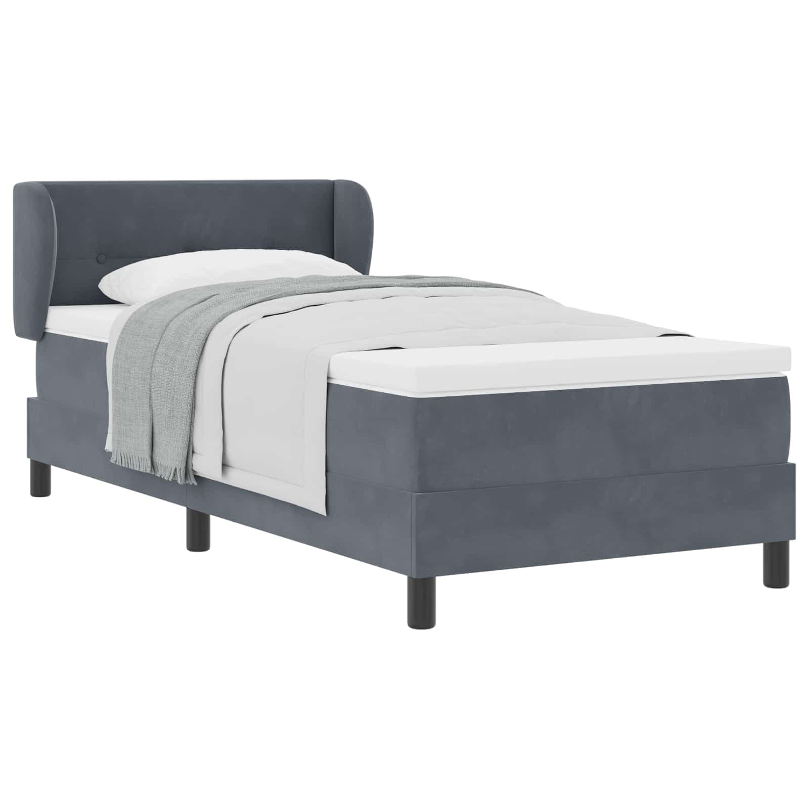 vidaXL Cama Box com Colchão Cinza Escuro 100x200 cm em Veludo - 4077977545