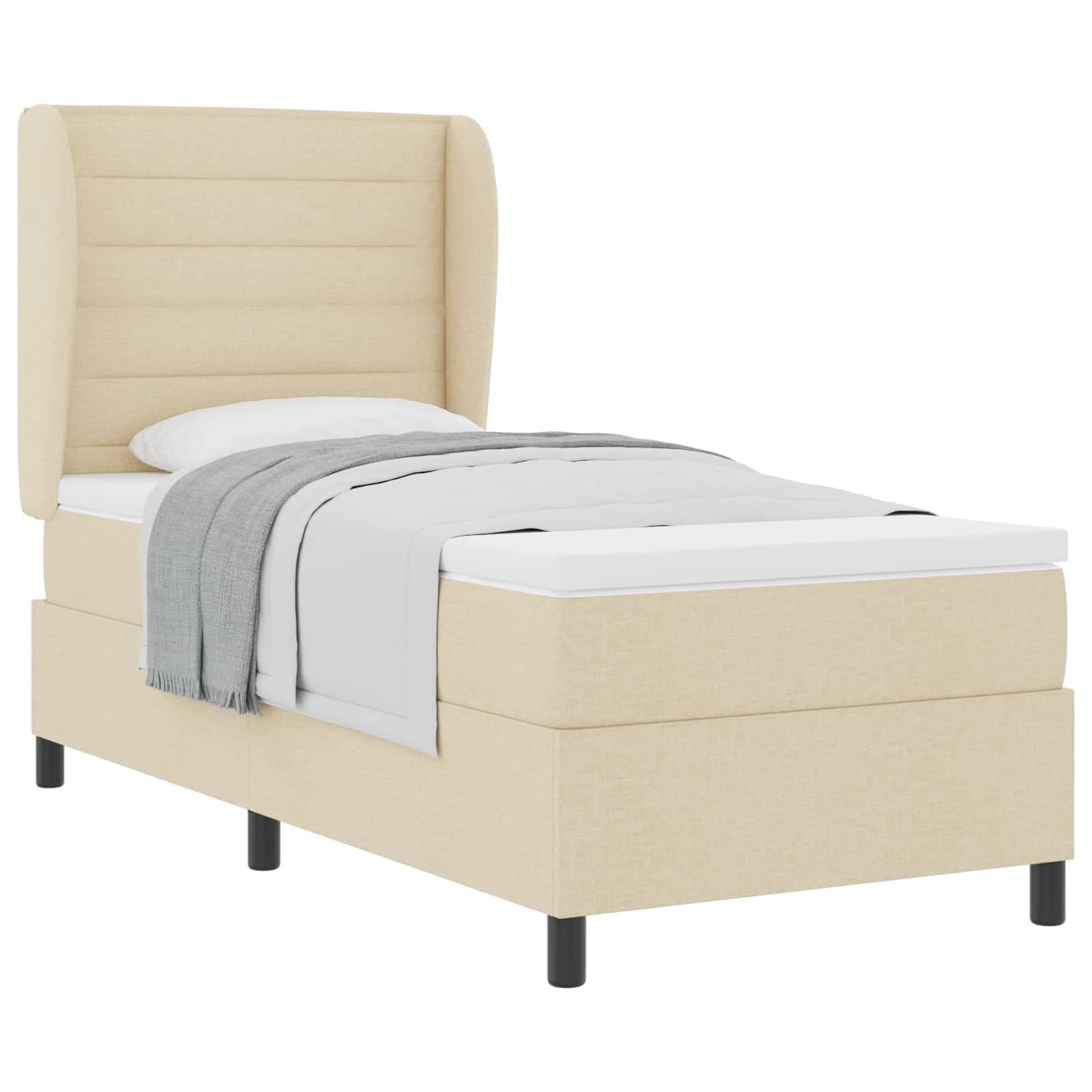 vidaXL Cama Box com colchão com cabeceira Creme 90 x 200 cm tecido