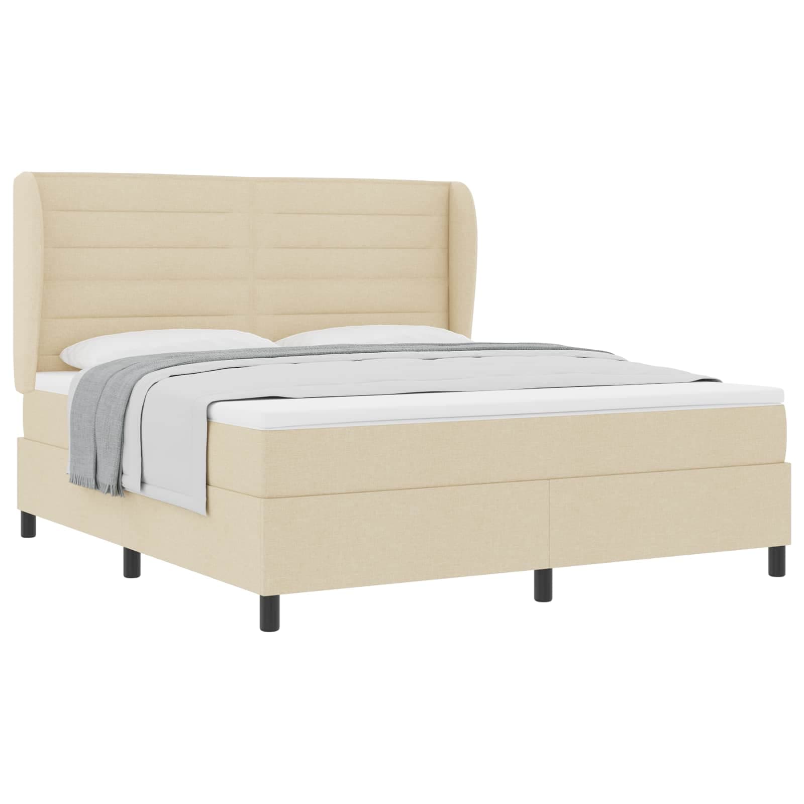 vidaXL Cama Box com colchão com cabeceira Creme 180 x 200 cm tecido