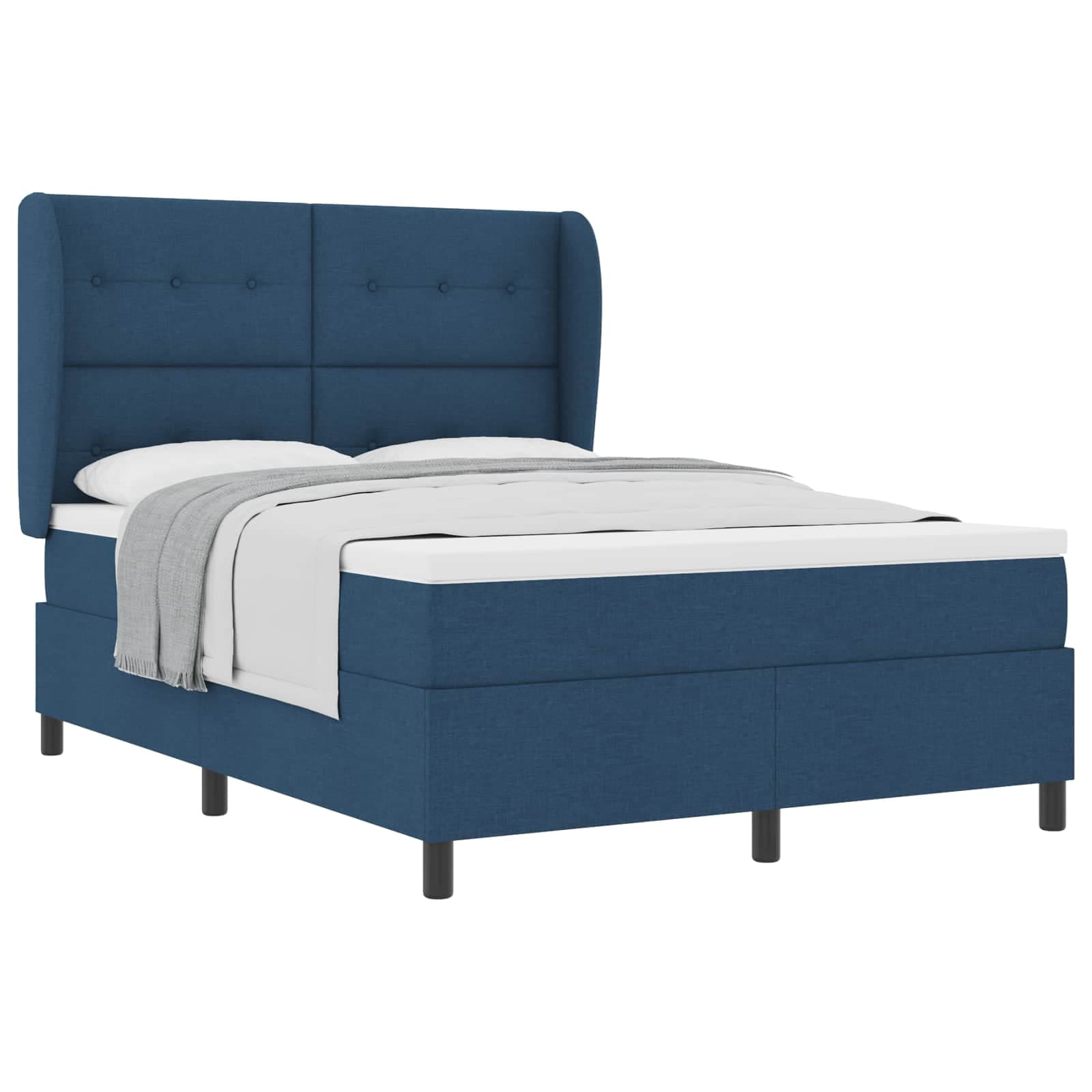 vidaXL Cama Box com colchão com cabeceira Azul 140 x 190 cm tecido