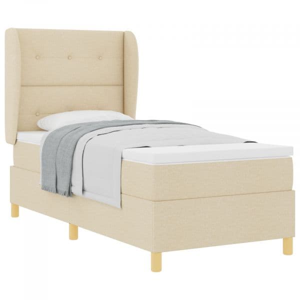 vidaXL Cama Box Spring com Colchão Creme 90x200 cm em Tecido - 2423624209