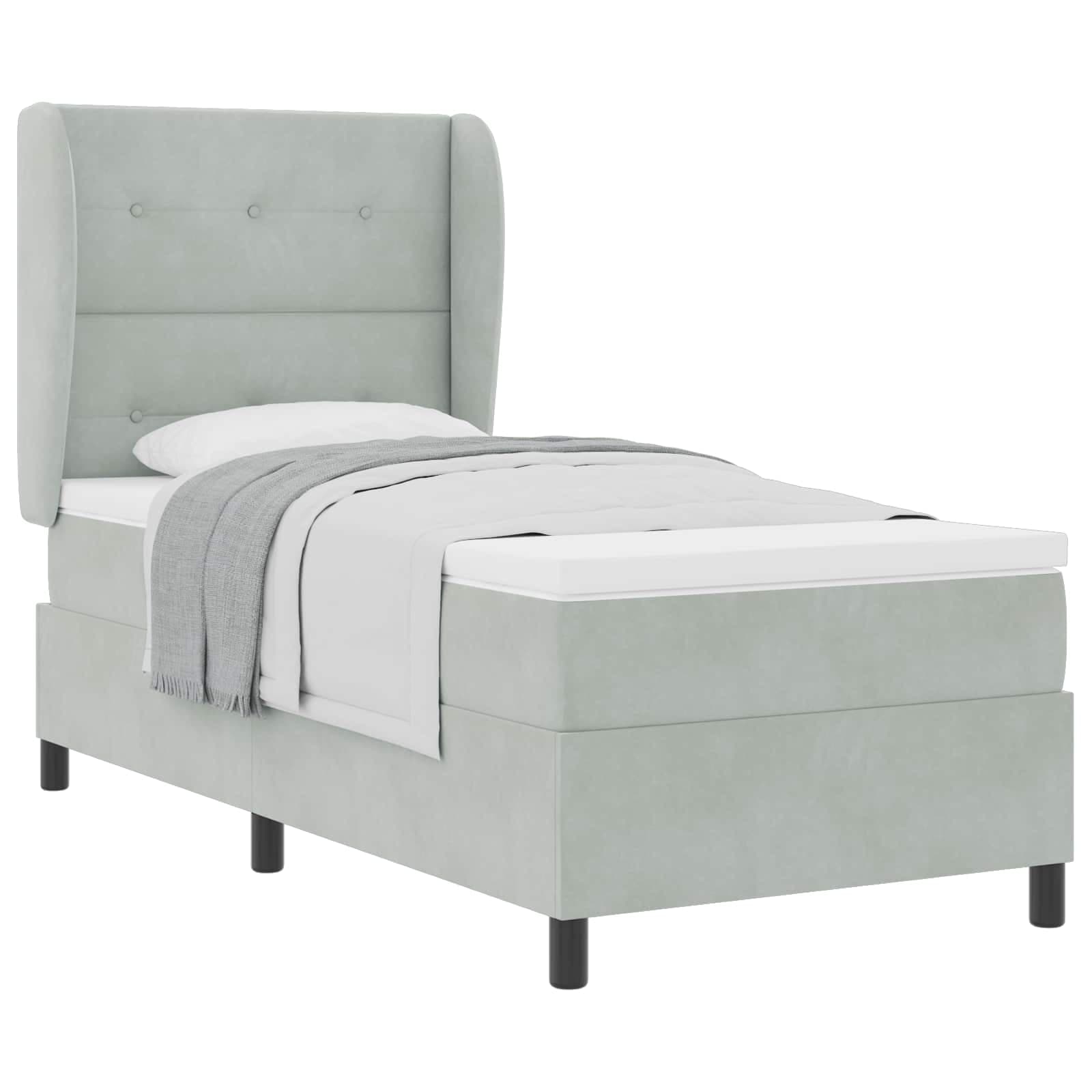 vidaXL Cama Box com Colchão Cinza Claro 100x200 cm Veludo - 3755666703