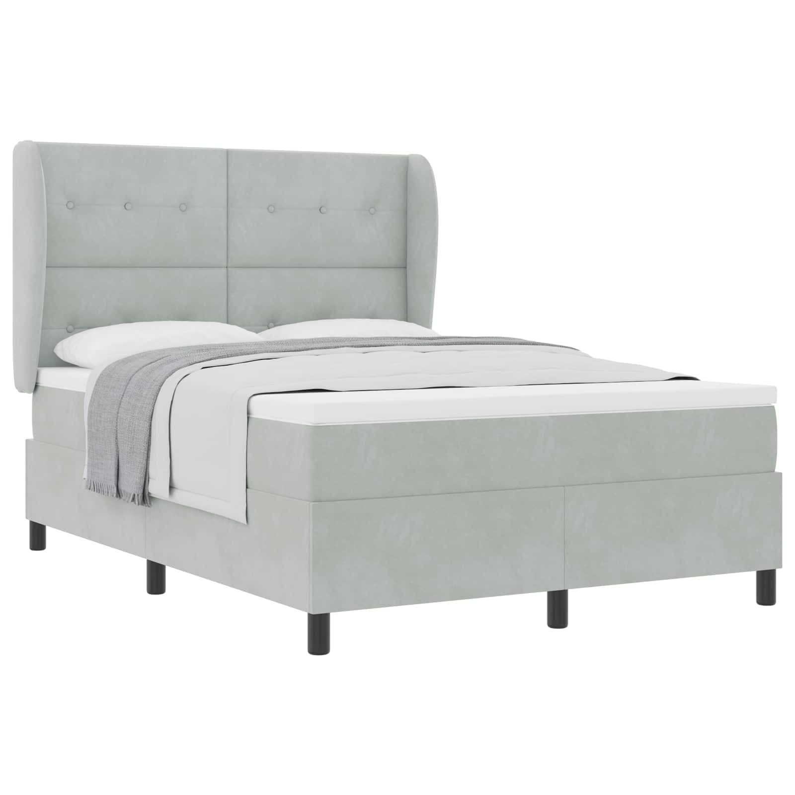 vidaXL Cama Box com colchão Cinzento-claro 190 x 140 cm Veludo