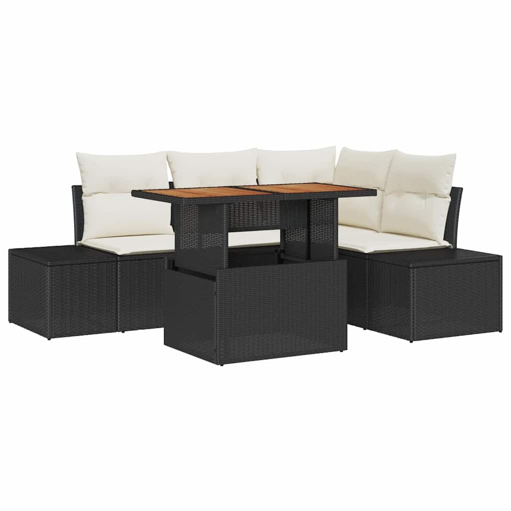 vidaXL Conjunto de Sofá de Jardim com almofada 5 pcs Preto e Creme