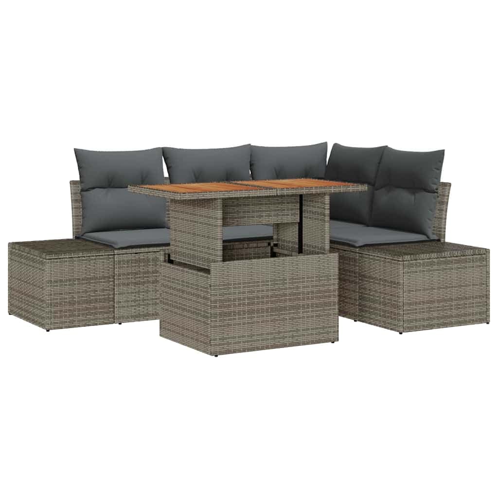 vidaXL Conjunto de Sofá de Jardim com almofada 5 pcs Cinza e Marrom