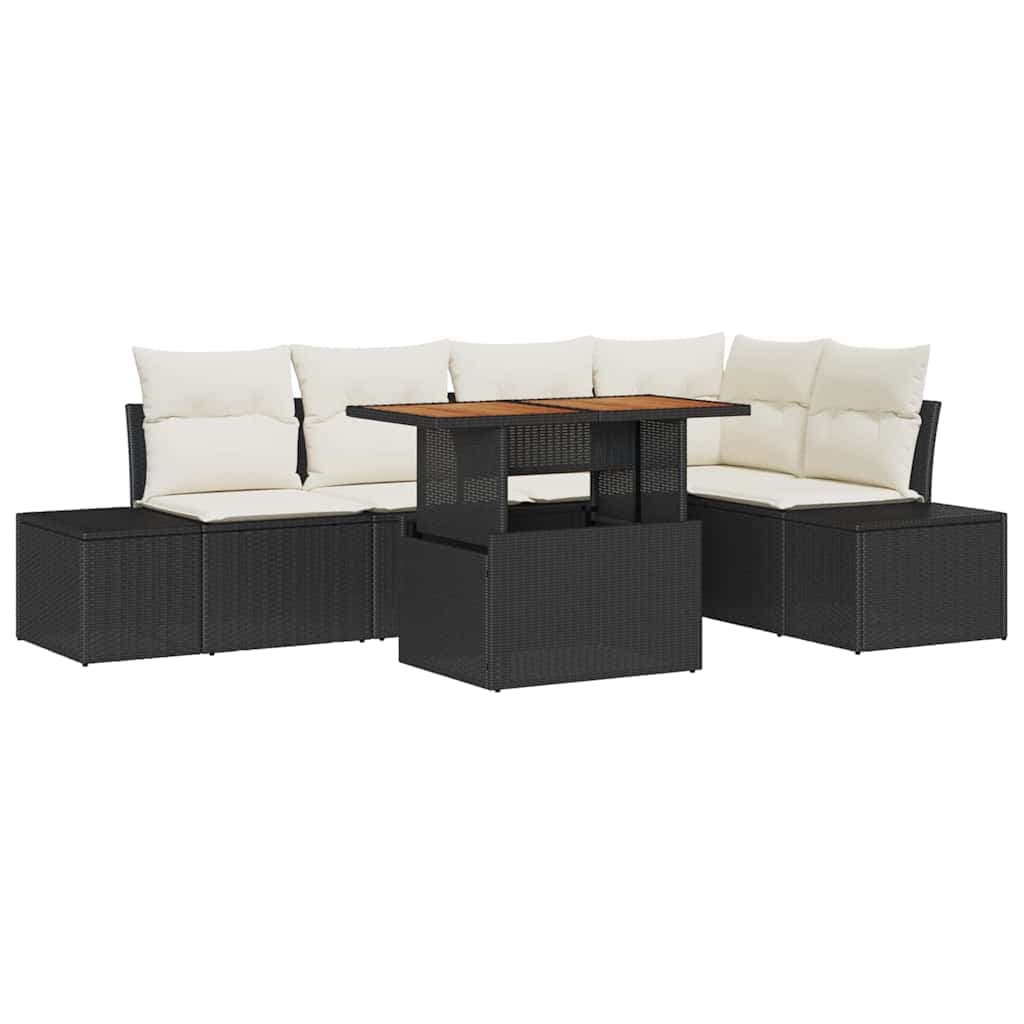 vidaXL Conjunto de Jantar para Jardim com almofada 6 pcs Preto e Creme