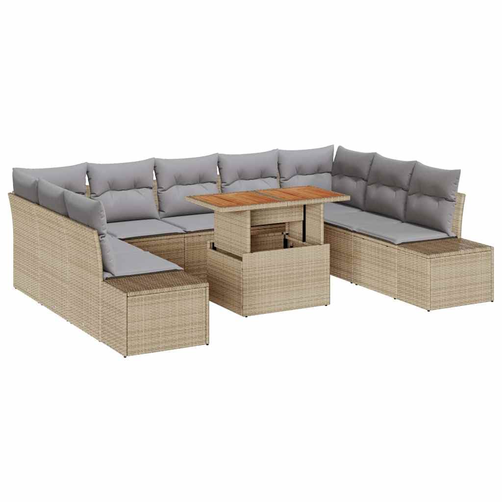 vidaXL Conjunto de Jantar para Jardim com almofada 10 pcs Bege e Cinza