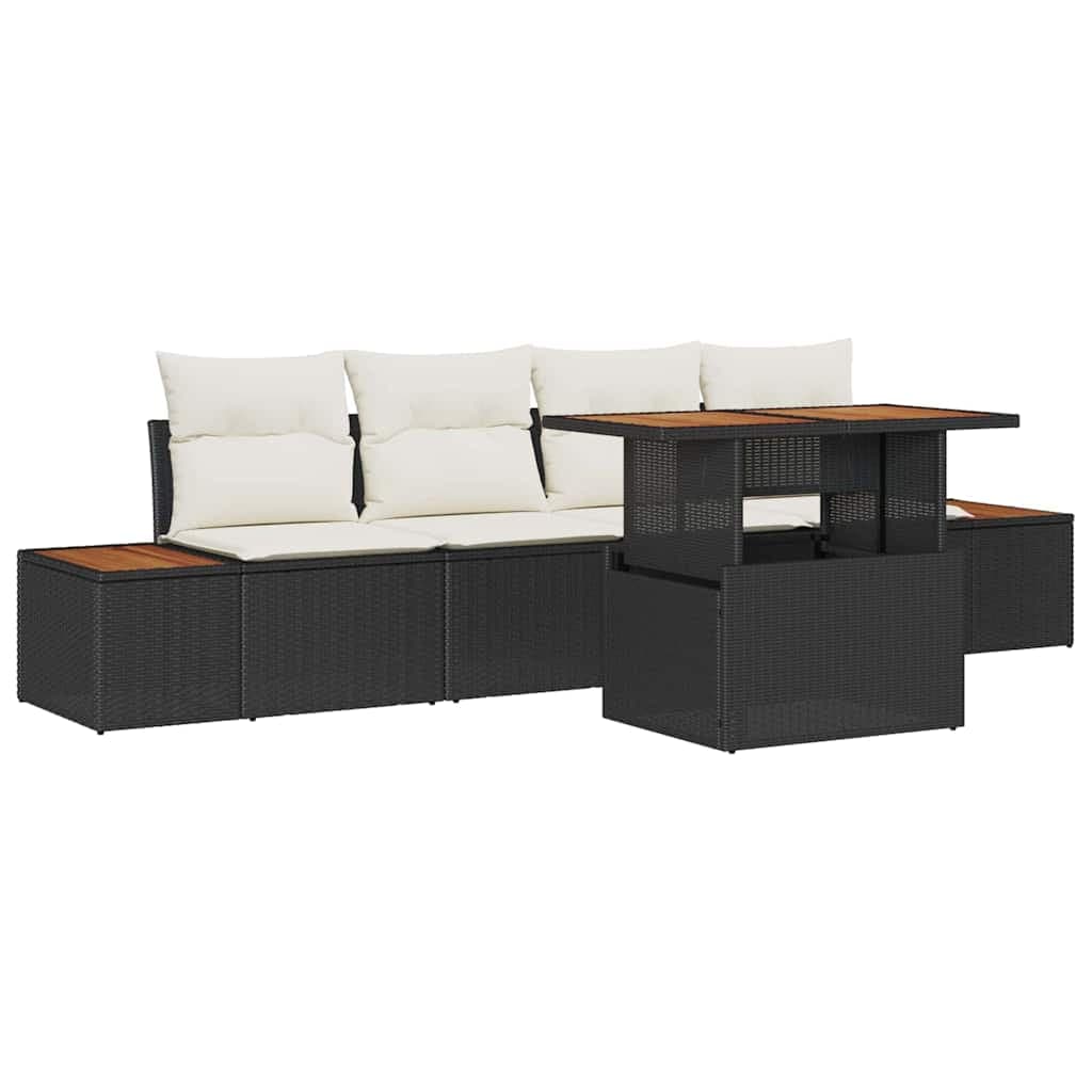 vidaXL Conjunto de Jantar para Jardim com almofada 5 pcs Preto e Bege