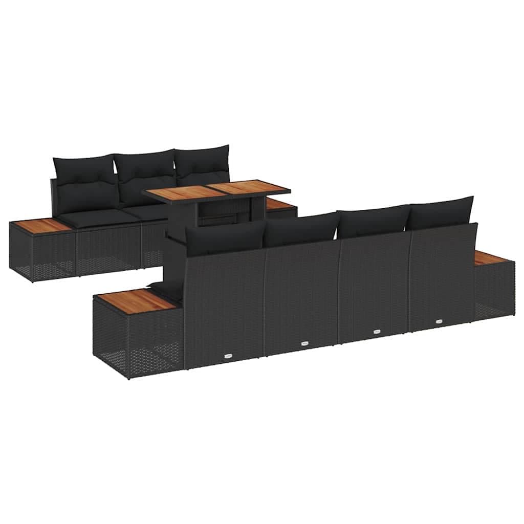vidaXL Conjunto de Sofá de Jardim 8 pcs Preto Rattan Sintético