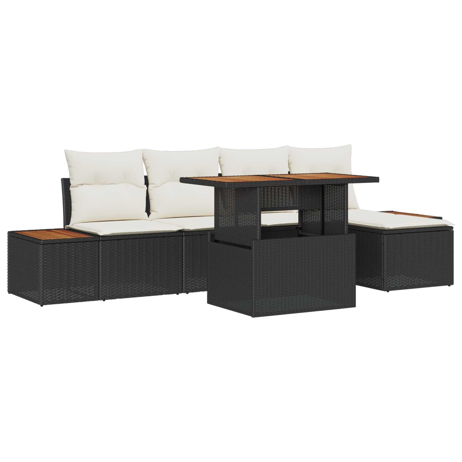 vidaXL Conjunto de Jantar para Jardim com almofada 6 pcs Preto e Bege