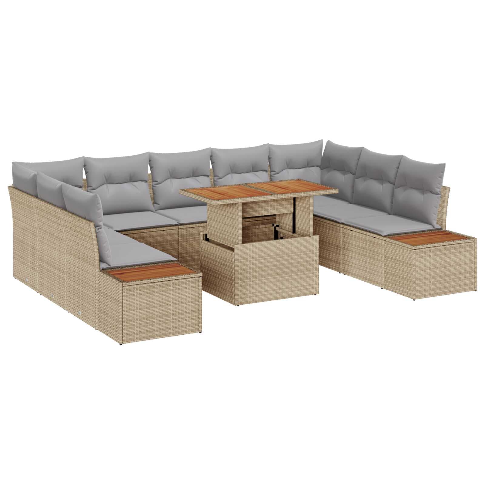 vidaXL Conjunto de Jantar para Jardim com almofada 10 pcs Bege e Cinza
