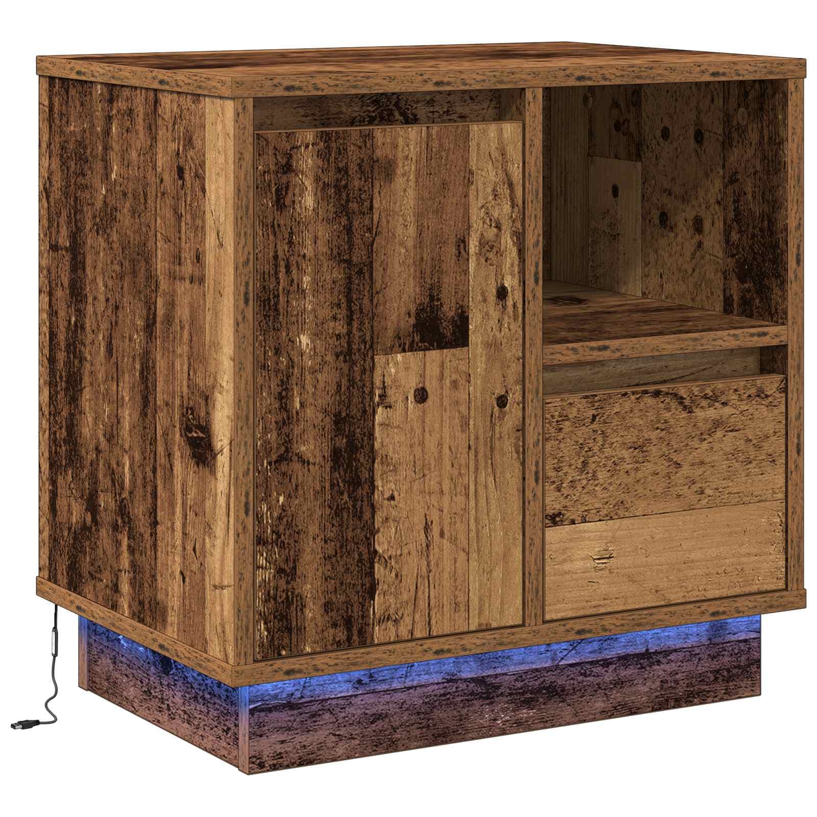 vidaXL Armário de Cabeceira com led Madeira antiga 50 x 34,5 x 50 cm.