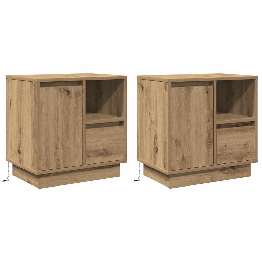 vidaXL Armário de Cabeceira com gaveta 2 pcs Carvalho Artesanal