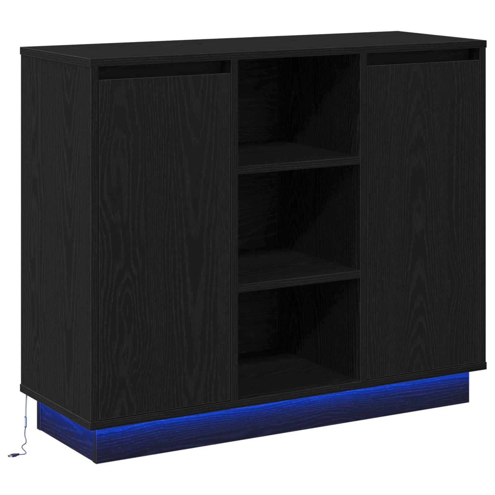 vidaXL Aparador LED Carvalho Preto 90 x 32 x 75 cm Madeira processada