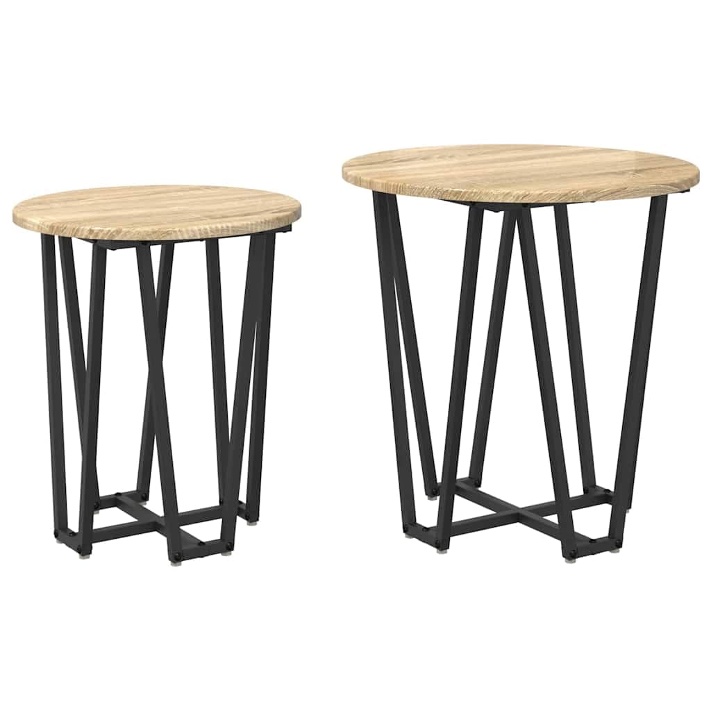 vidaXL Conjunto de mesas de apoio 2 pcs Carvalho Sonoma e Preto