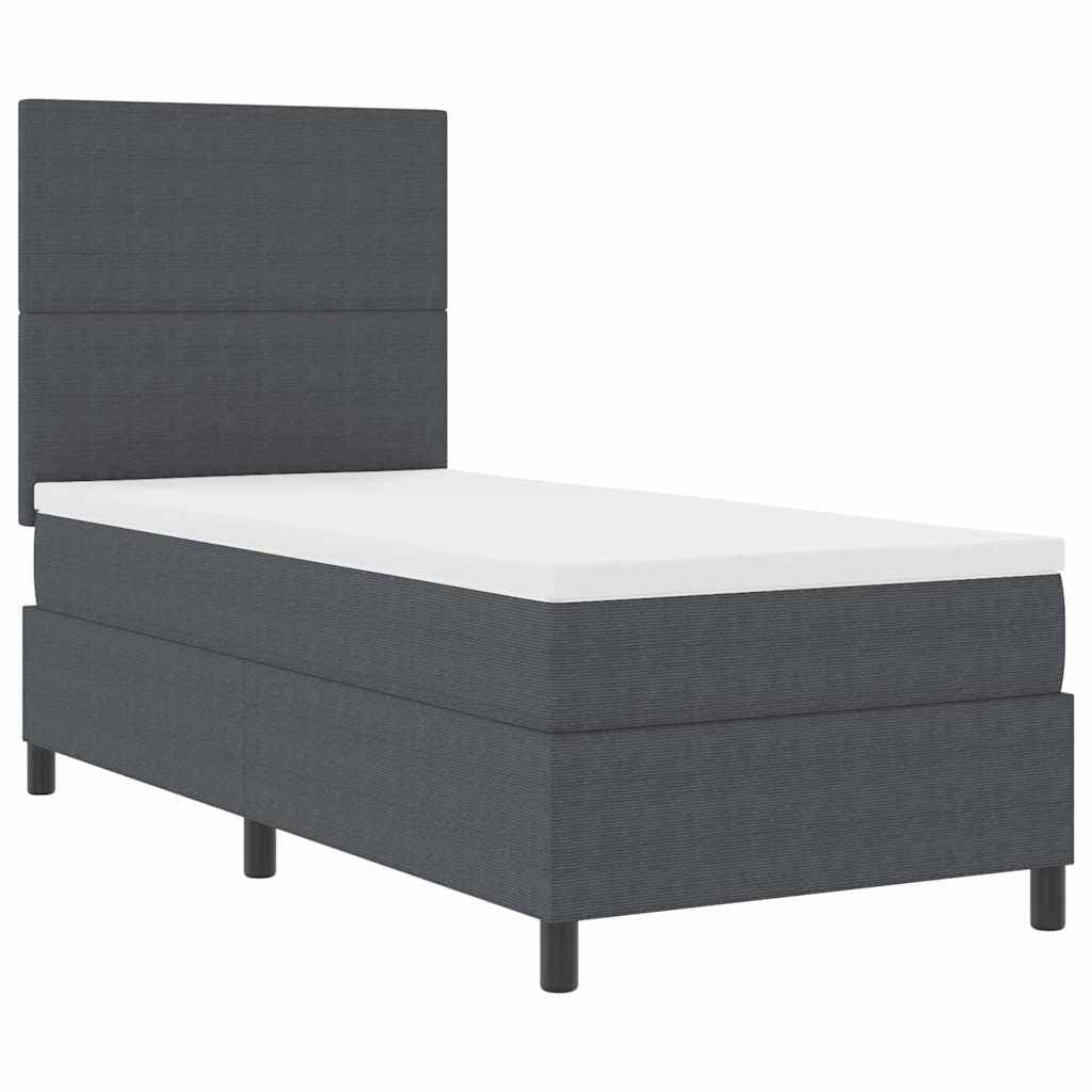 vidaXL Cama Box Spring com Colchão Cinza Escuro 100x200 cm Tecido de Corduroy - 1783522731