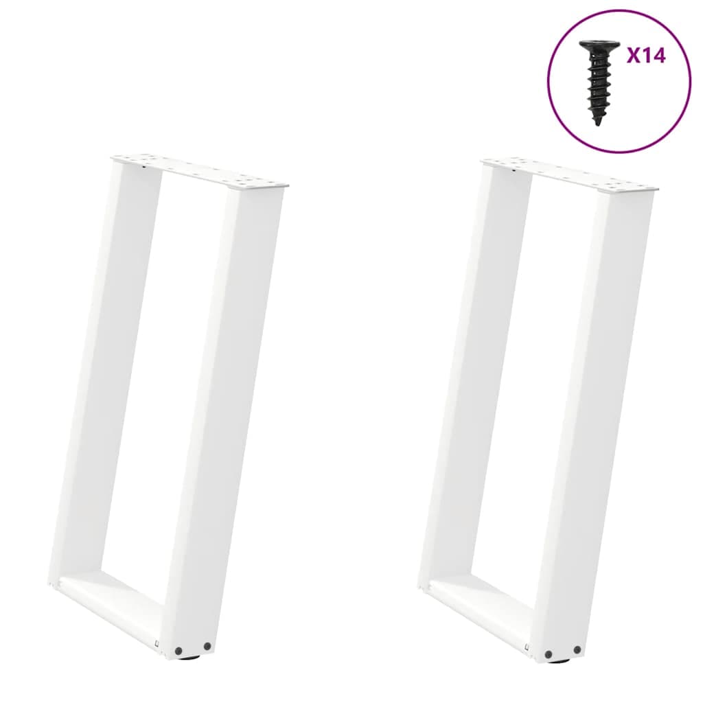 vidaXL Pés para mesa de jantar em formato de U, 2 peças, branco, 60x(72-73) cm, aço