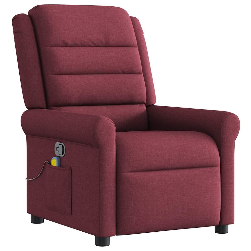 vidaXL Poltrona de Massagens Reclinável Tecido Vermelho Tinto - 2235789444