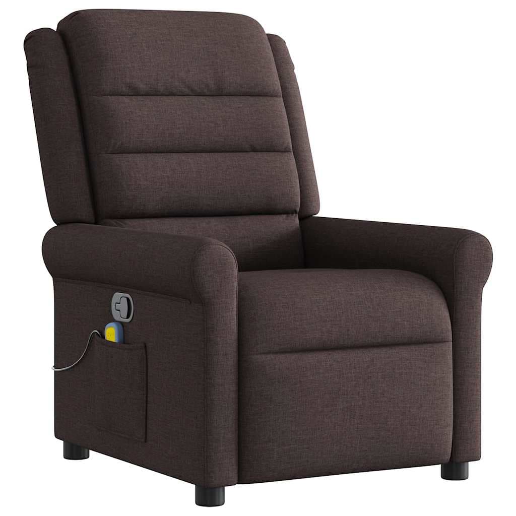 vidaXL Poltrona de Massagens Reclinável Tecido Castanho-escuro - 2458110455