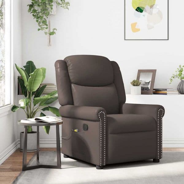 vidaXL Poltrona Massagens Couro Artificial Castanho Brilhante - 2926453575