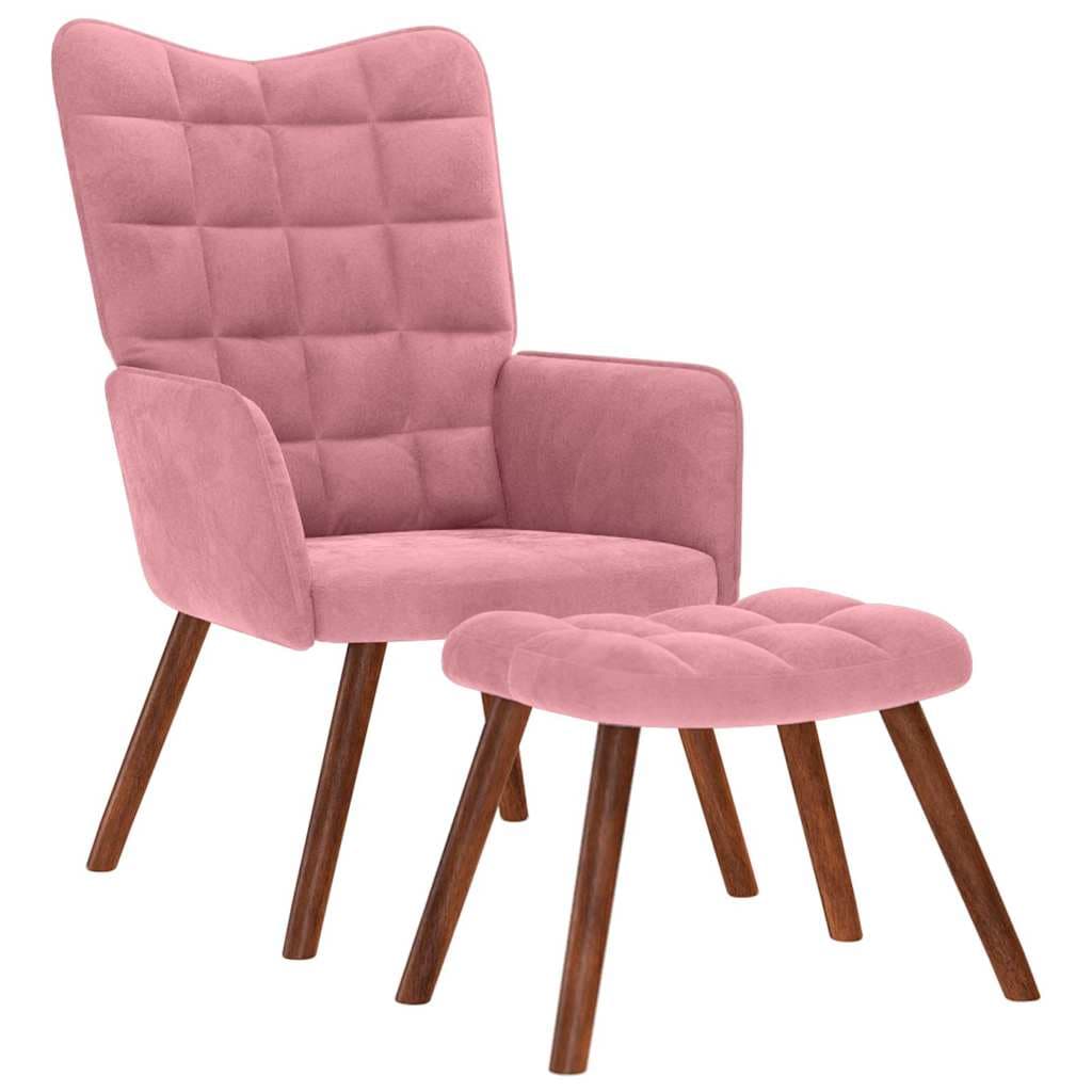 vidaXL Cadeira de Descanso com Banco Veludo Rosa - 3263437261