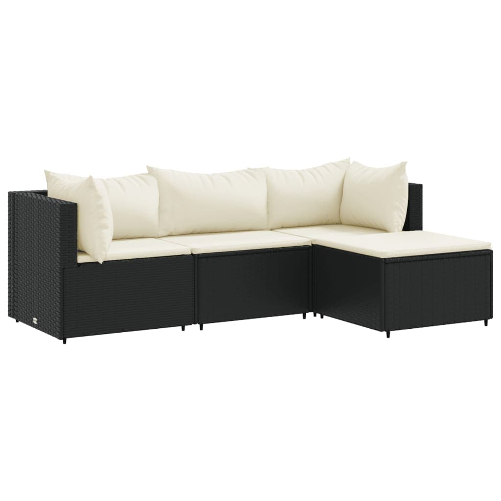 vidaXL 4 pcs conjunto lounge de jardim c/ almofadões vime PE preto