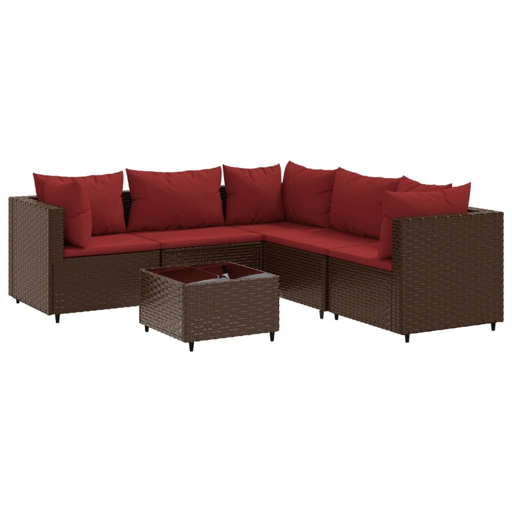 vidaXL 6 Peças Conjunto Lounge Jardim com Almofadões 6 Peças Vime Pe Castanho - 2745279637