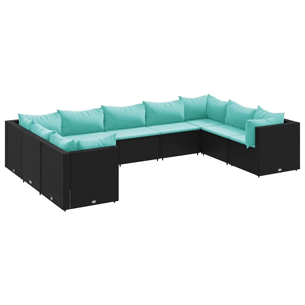 vidaXL 9 pcs conjunto lounge de jardim c/ almofadões vime PE preto