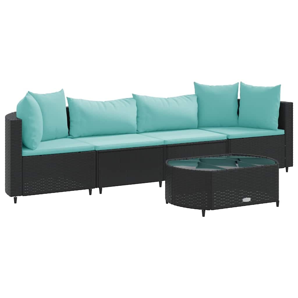 vidaXL 5 Peças Conjunto Sofás de Jardim com Almofadões Vime Pe Preto - 3008267625