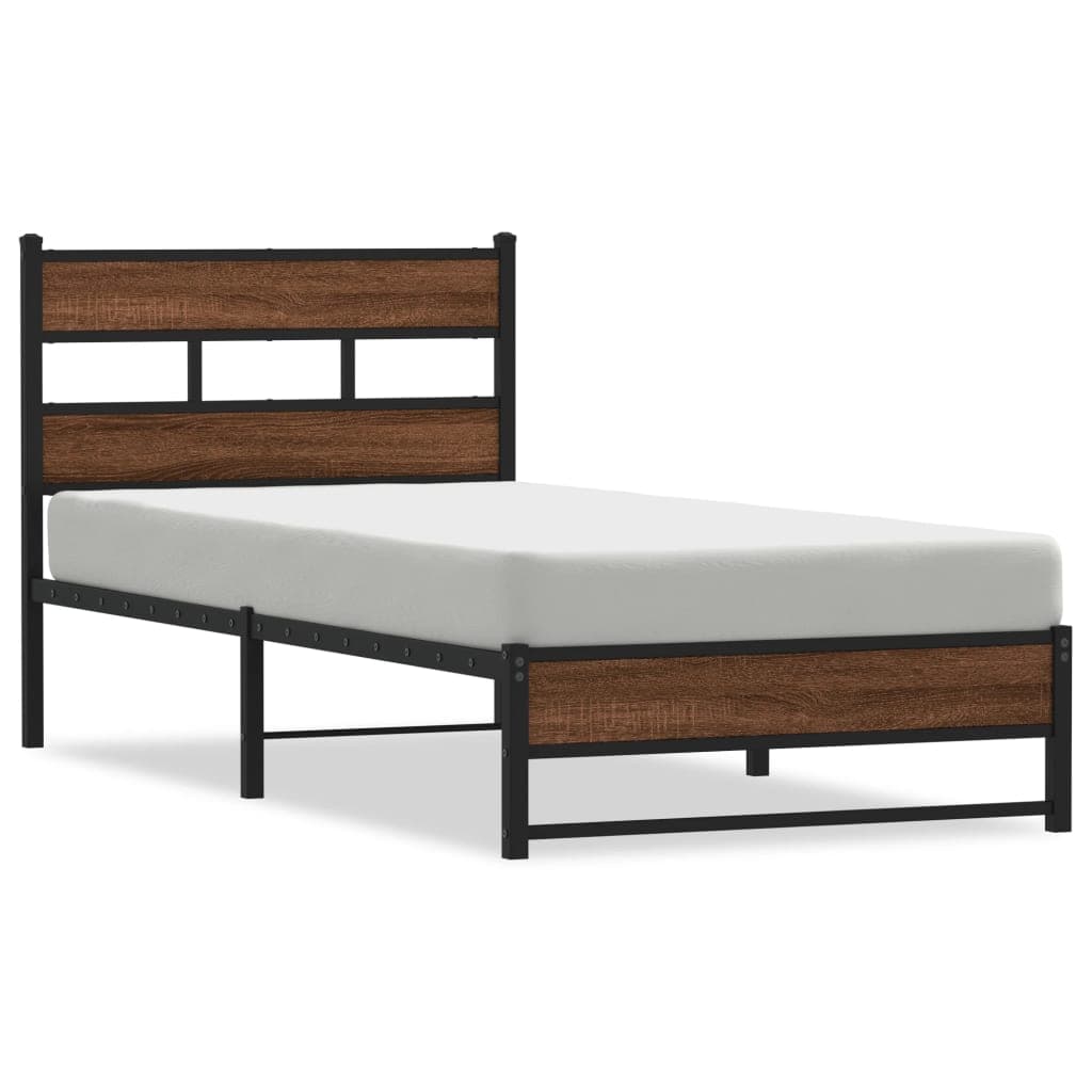 vidaXL Estrutura de cama sem colchão 100x190cm metal carvalho castanho