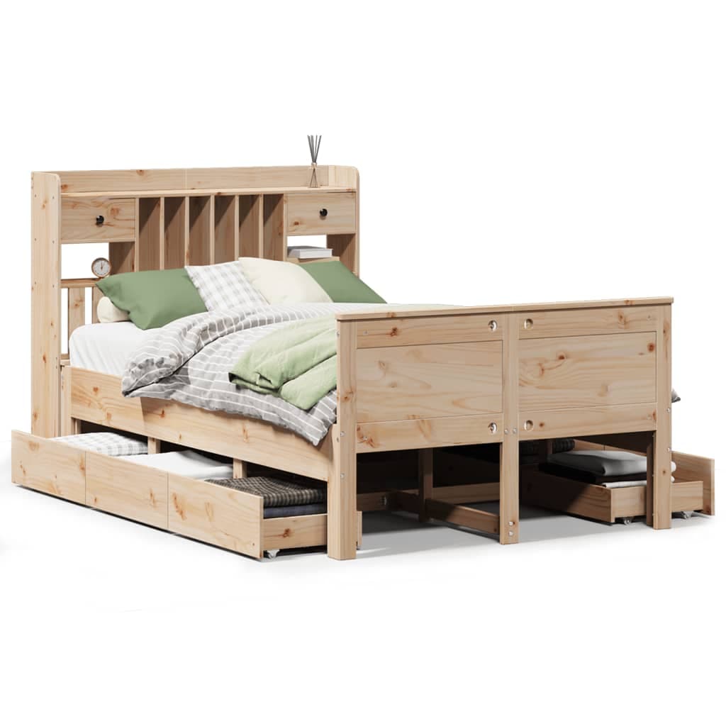 vidaXL Cama com Estante sem Colchão 135x190 cm Pinho Maciço - 3721920930