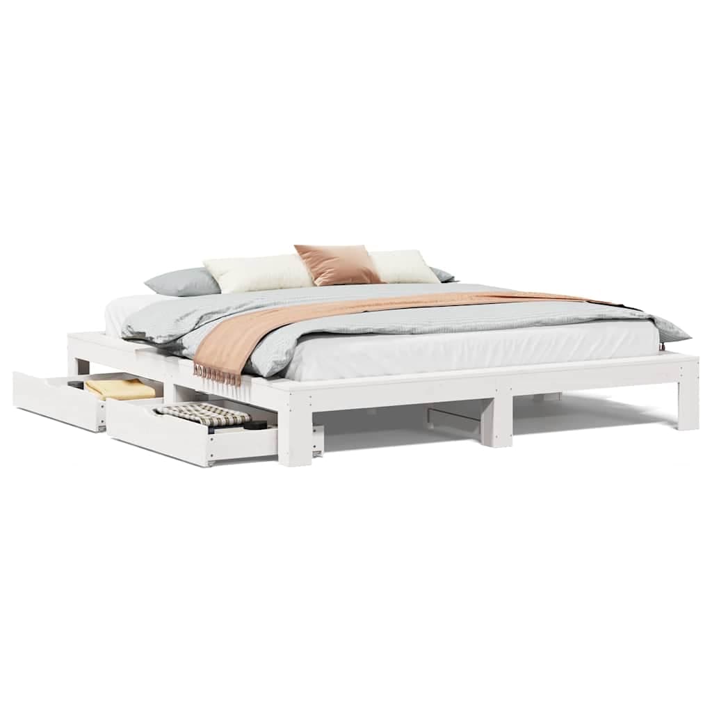 vidaXL Cama sem Colchão 200x200 cm Madeira de Pinho Maciça Branco - 3650418030