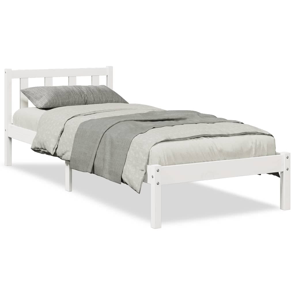 vidaXL Cama extra longa sem colchão 90x210 cm pinho maciço branco