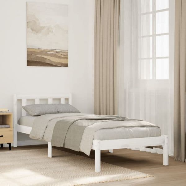 vidaXL Cama Extra Longa sem Colchão 90x220 cm Pinho Maciço Branco - 3226399883