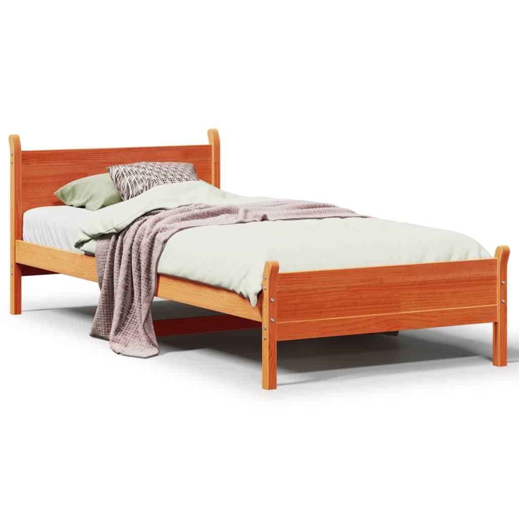 vidaXL Cama sem colchão 90x200 cm pinho maciço castanho-mel