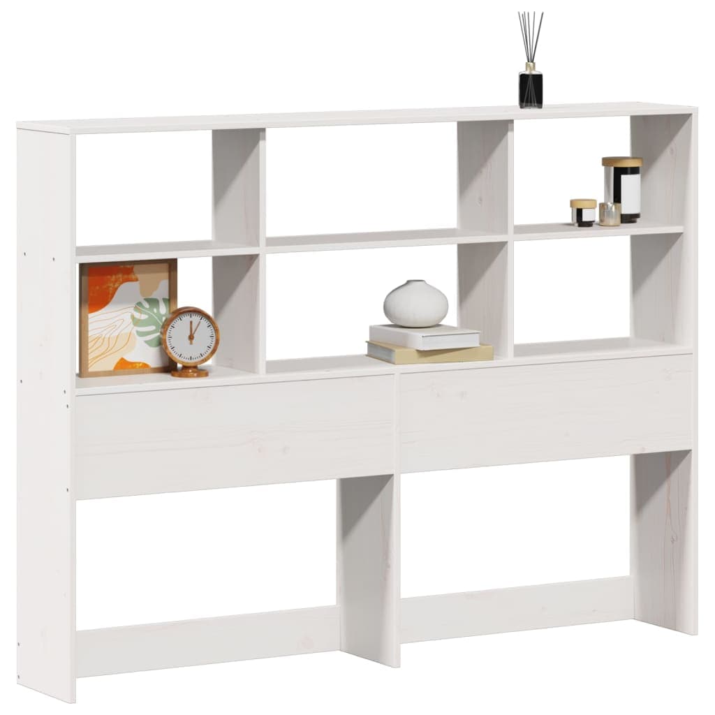 vidaXL Cabeceira com Arrumação 160 cm Madeira de Pinho Maciça Branco - 1191586077