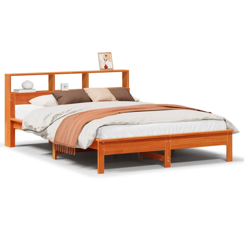 vidaXL Cama c/ estante sem colchão 120x200cm pinho maciço castanho-mel