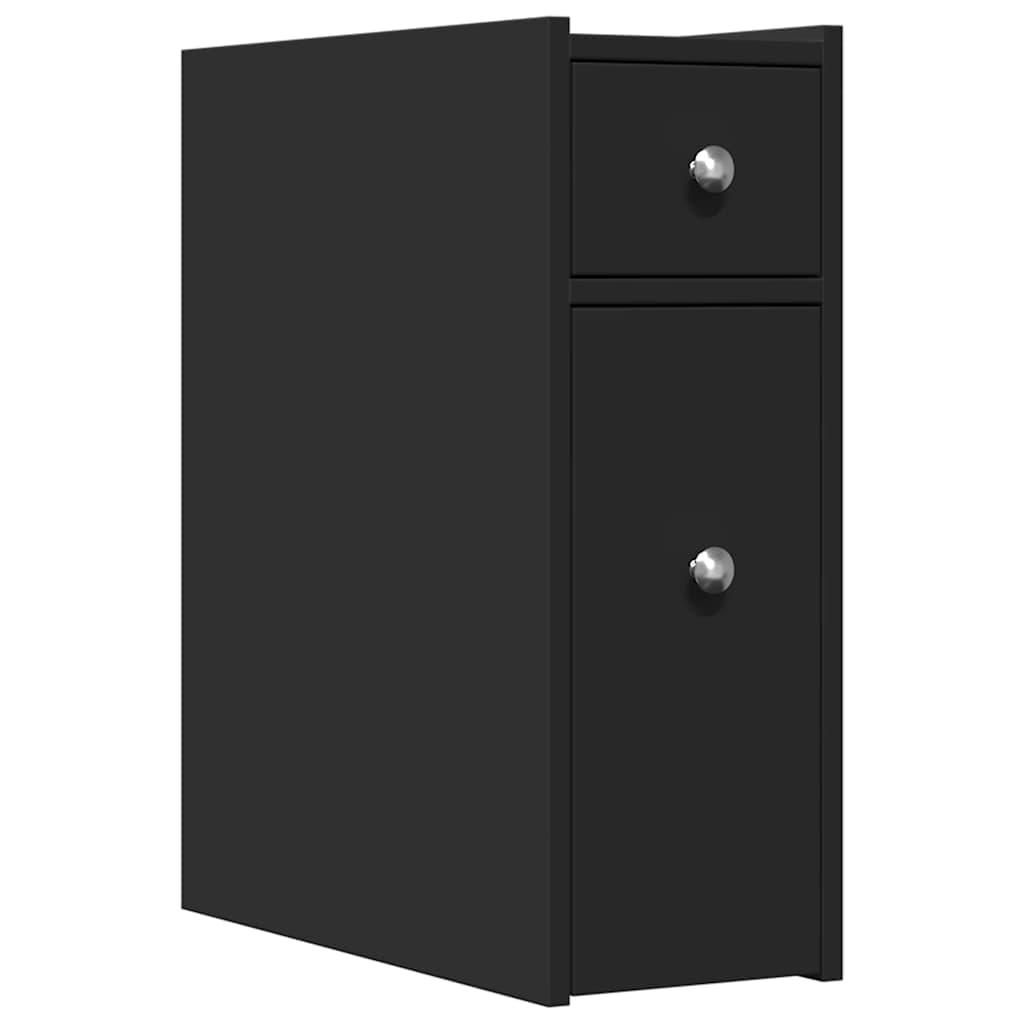 vidaXL Aparador de Wc Estreito com Rodas Derivados de Madeira Preto - 464494240