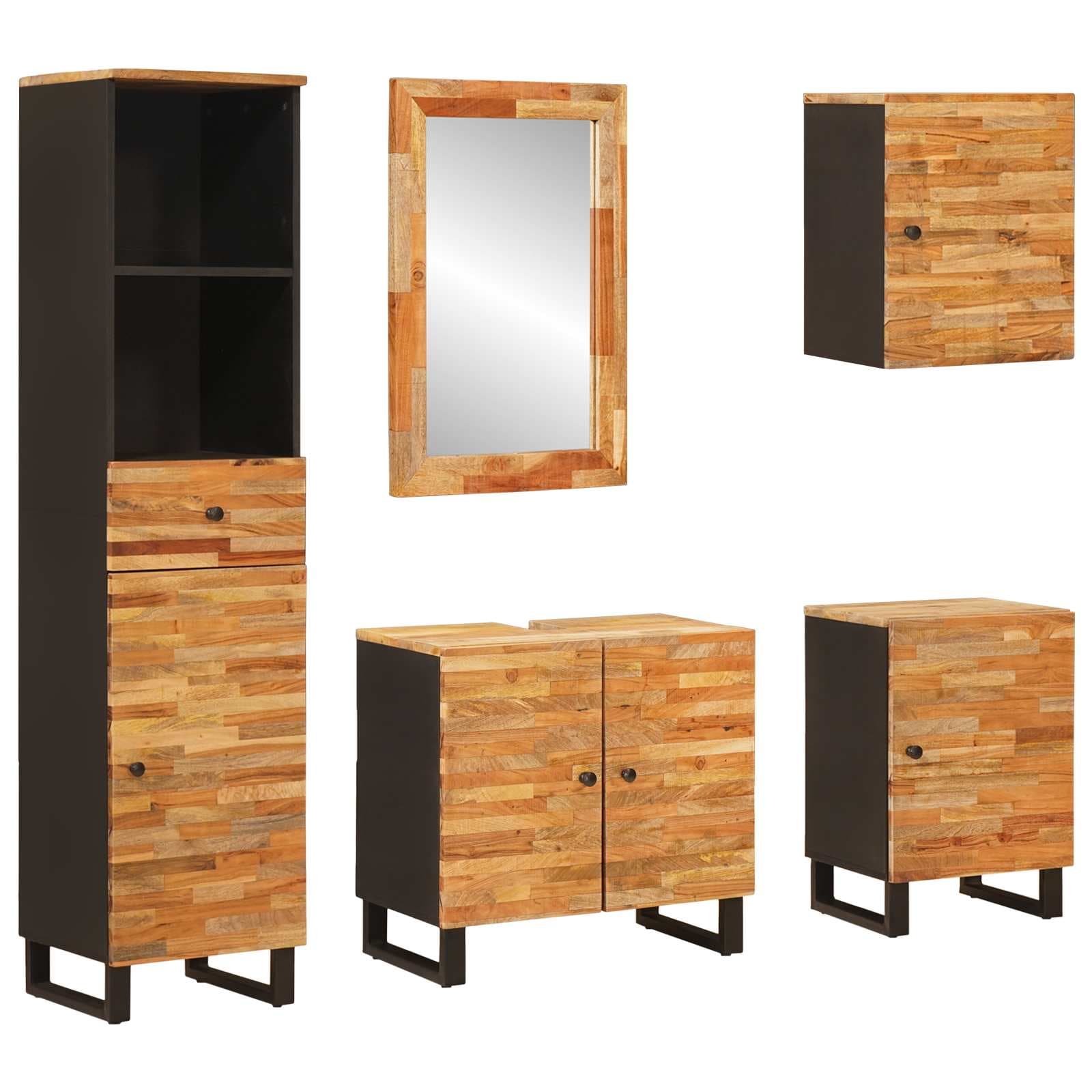 vidaXL Conjuntos de Banheiro 5 pcs Natural Madeira de manga maciça
