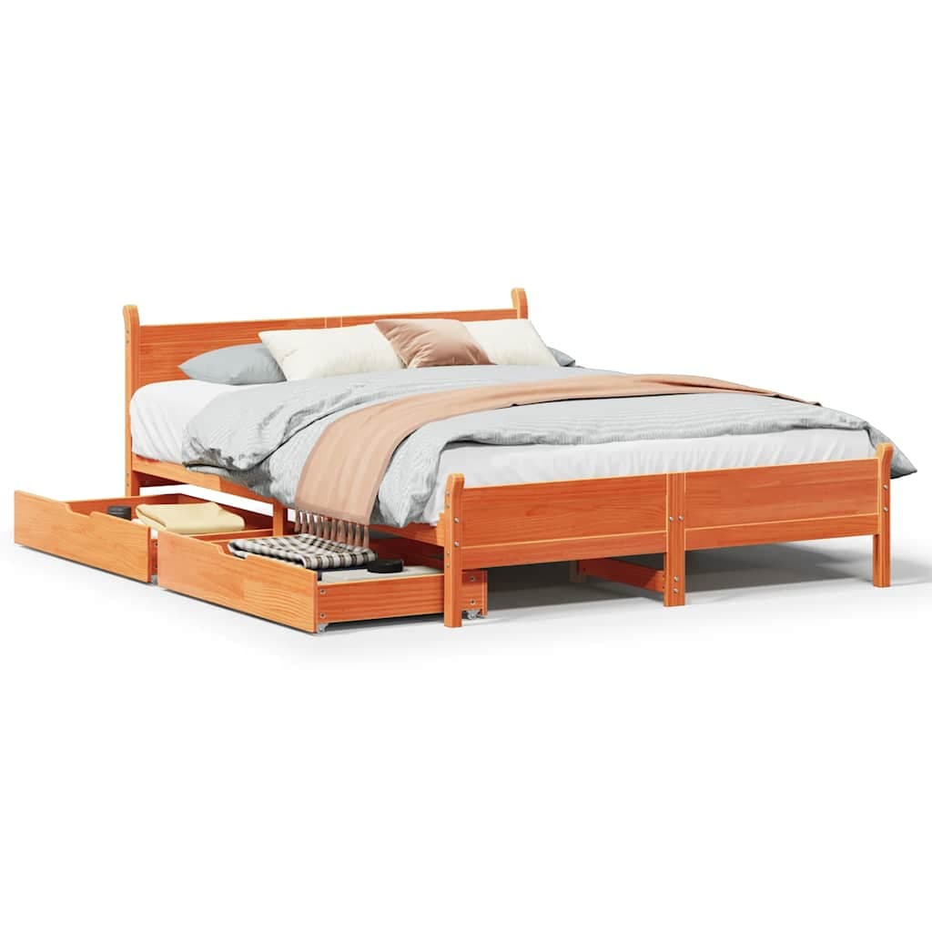 VidaXL Cama sem colchão 140x190 cm pinho maciço castanho-mel