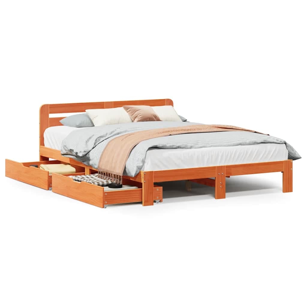 vidaXL Cama sem colchão 135x190 cm madeira pinho maciça castanho-mel